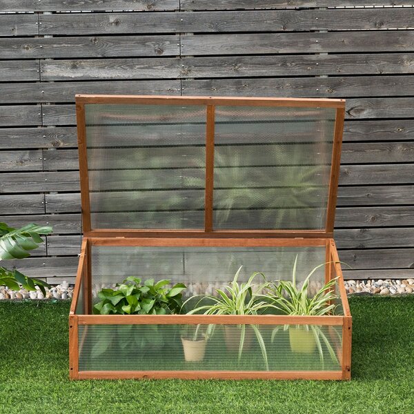 Costway Mini serra di legno ideale per giardino balcone e veranda, Protettore rialzato per vasi da esterno, 100 x 65 x 40 cm