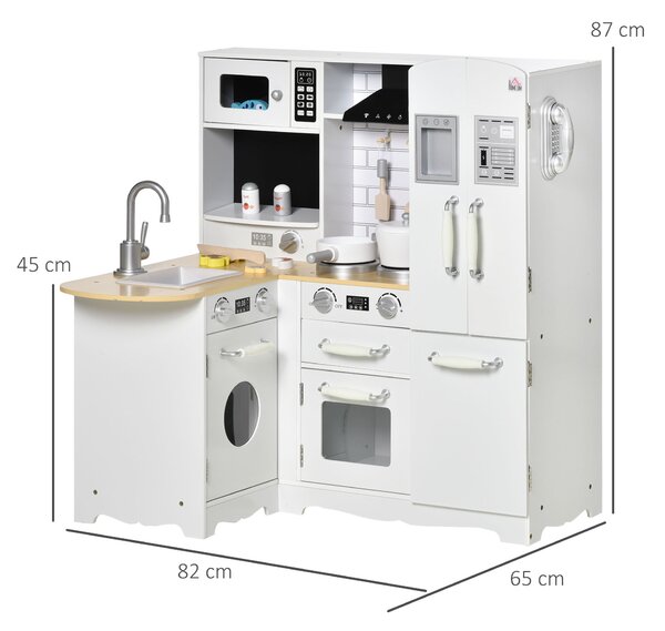 HOMCOM Cucina Giocattolo in Legno per Bambini 3-6 Anni con 14 Accessori, Forno e Lavandino, 82x65x87 cm, Bianco|Aosom