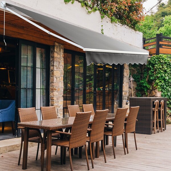 Costway Tenda parasole in alluminio con manovella e poliestere impermeabile, Tenda da sole retrattile 245x200cm Grigio