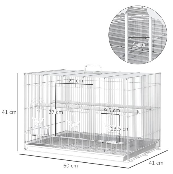 PawHut Gabbia per Pappagalli in Metallo con Posatoi, Ciotole per Cibo e Maniglia, 60x41x41cm|Aosom