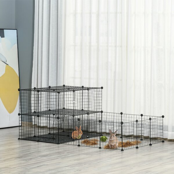 PawHut Recinto Modulabile per Conigli e Roditori, Box Metallo con Accessori, 175x105x70cm - Nero|Aosom