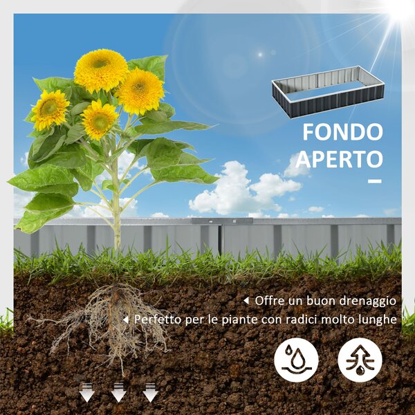 Outsunny Letto per Orto Rialzato in Acciaio, Forma Regolabile e Fondo aperto, Portapiante per Ortaggi, Erbe e Fiori, 174x90cm|Aosom