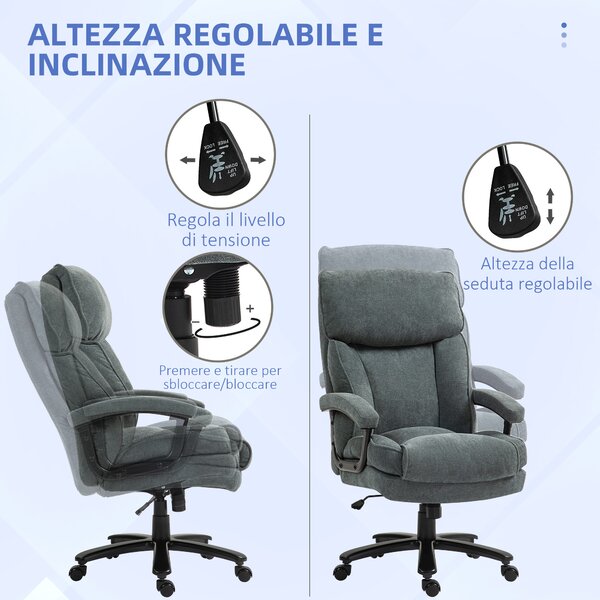 Poltrona da Ufficio con 7 Punti Massaggianti e Poggiapiedi, in Pelle PU e Acciaio, 67x79x111-121 cm, Nero| Aosom Italy