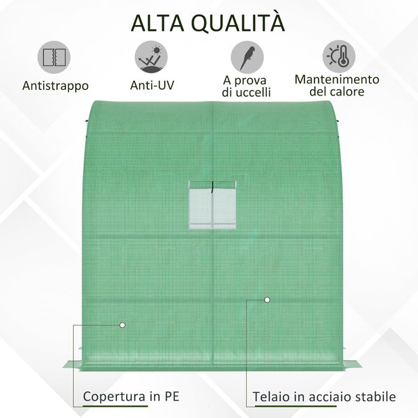 Outsunny Serra Addossata a 3 Livelli con Porte e Finestre Avvolgibili, in PE e Acciaio, 200x100x215 cm, Verde | Aosom Italy