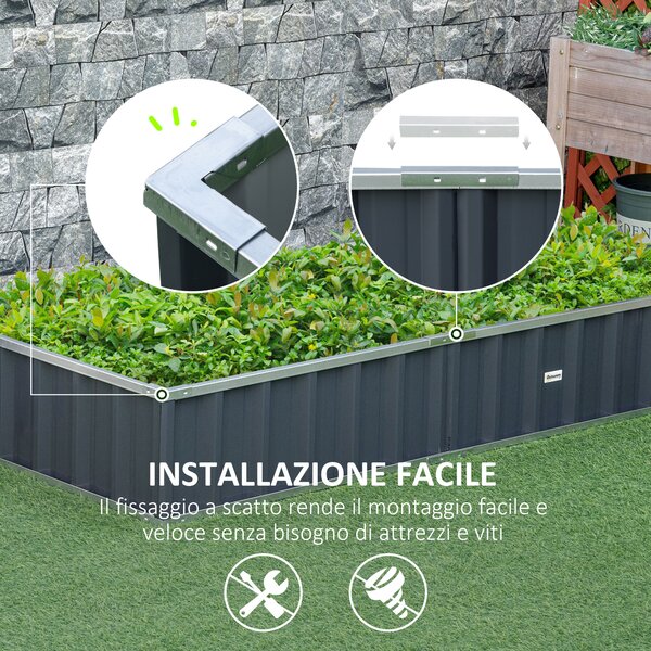 Outsunny Letto per Orto Rialzato in Acciaio, Forma Regolabile e Fondo aperto, Portapiante per Ortaggi, Erbe e Fiori, 174x90cm|Aosom