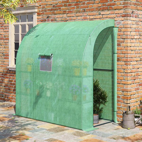 Outsunny Serra Addossata a 3 Livelli con Porte e Finestre Avvolgibili, in PE e Acciaio, 200x100x215 cm, Verde | Aosom Italy