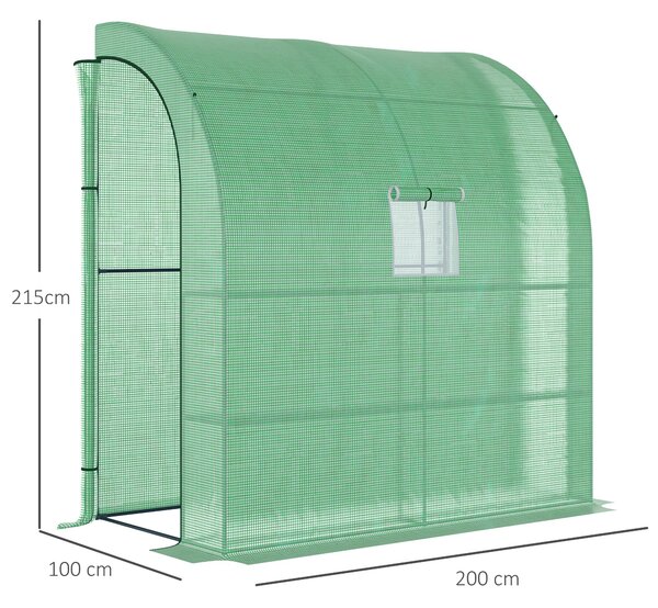 Outsunny Serra Addossata a 3 Livelli con Porte e Finestre Avvolgibili, in PE e Acciaio, 200x100x215 cm, Verde | Aosom Italy