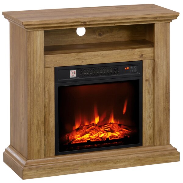 HOMCOM Caminetto Elettrico 1800W con Fiamma 3D, Timer e Telecomando, in Legno, Metallo e Vetro, 81.5x30x76.2 cm, Marrone
