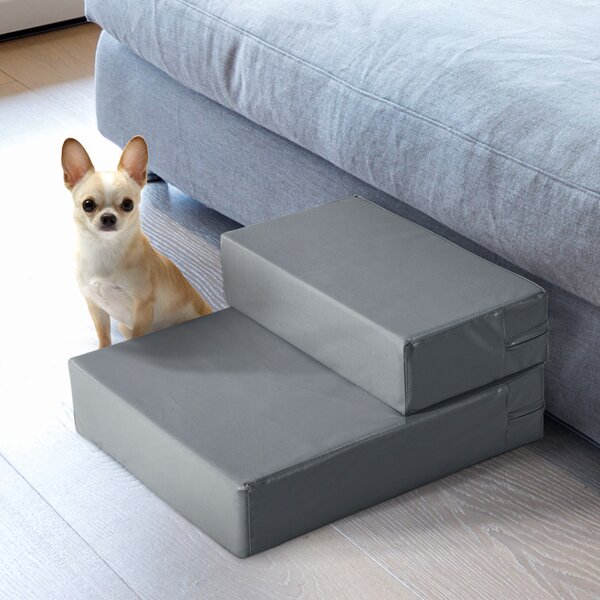 PawHut Scaletta per Cani 2 Gradini, Design 2 in 1 Scala e Materassino in PU e Gommapiuma Grigio|Aosom