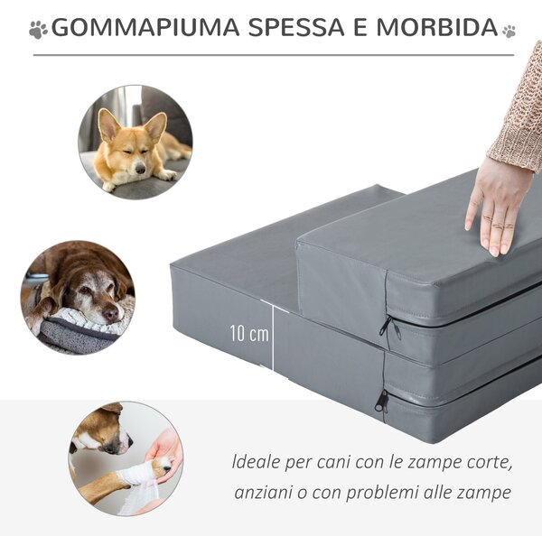 PawHut Scaletta per Cani 2 Gradini, Design 2 in 1 Scala e Materassino in PU e Gommapiuma Grigio|Aosom