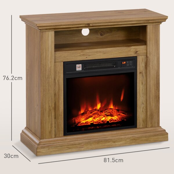 HOMCOM Caminetto Elettrico 1800W con Fiamma 3D, Timer e Telecomando, in Legno, Metallo e Vetro, 81.5x30x76.2 cm, Marrone