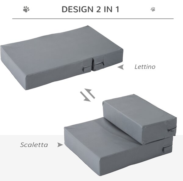 PawHut Scaletta per Cani 2 Gradini, Design 2 in 1 Scala e Materassino in PU e Gommapiuma Grigio|Aosom