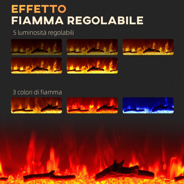HOMCOM Camino Elettrico 1800W Regolabile con Telecomando, in Acciaio e Vetro Temperato, 91.4x15.8x45 cm, Nero