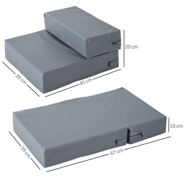 PawHut Scaletta per Cani 2 Gradini, Design 2 in 1 Scala e Materassino in PU e Gommapiuma Grigio|Aosom