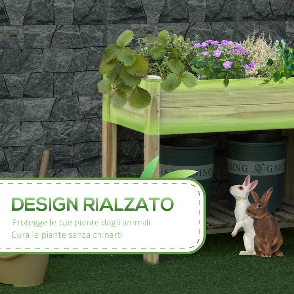 Outsunny Letto per Orto Rialzato in Legno con Ripiano Inferiore, Fioriera da Esterno Portapiante per Giardino e Balcone, 91x51x76cm|Aosom