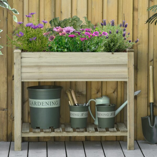 Outsunny Letto per Orto Rialzato in Legno con Ripiano Inferiore, Fioriera da Esterno Portapiante per Giardino e Balcone, 91x51x76cm|Aosom