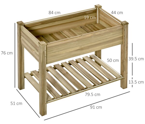 Outsunny Letto per Orto Rialzato in Legno con Ripiano Inferiore, Fioriera da Esterno Portapiante per Giardino e Balcone, 91x51x76cm|Aosom