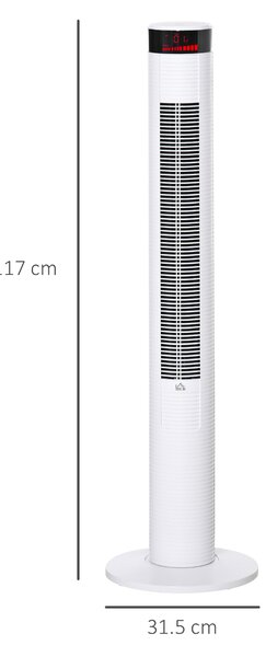 HOMCOM Ventilatore a Colonna 45W Alto 117cm con 3 Velocità, 4 Modalità, Timer 12h, Oscillazione 70°, Pannello LED e Telecomando, Bianco | Aosom