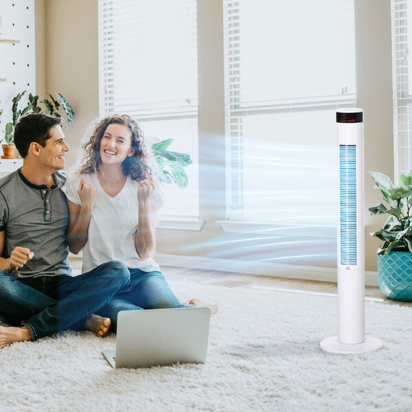 HOMCOM Ventilatore a Colonna 45W Alto 117cm con 3 Velocità, 4 Modalità, Timer 12h, Oscillazione 70°, Pannello LED e Telecomando, Bianco | Aosom