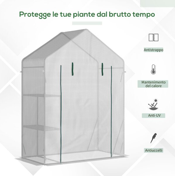 Outsunny Serra da Giardino per Esterni con 2 Scaffali, Porta Avvolgibile, 143x73x195cm, Bianco|Aosom