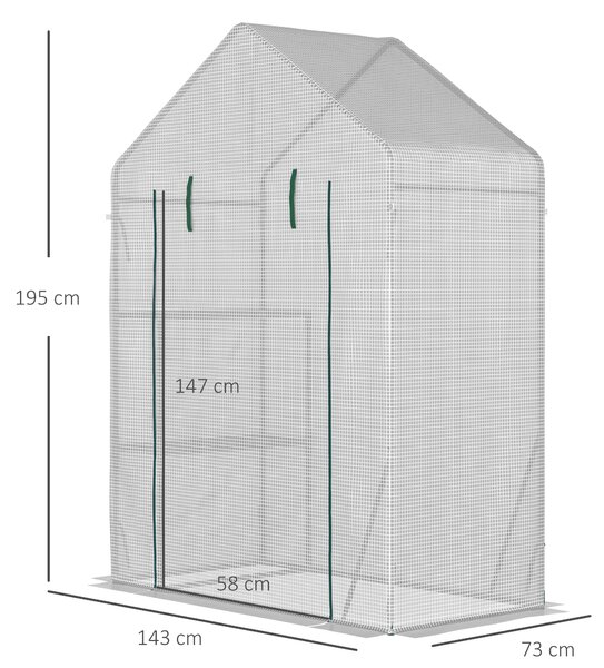 Outsunny Serra da Giardino per Esterni con 2 Scaffali, Porta Avvolgibile, 143x73x195cm, Bianco|Aosom
