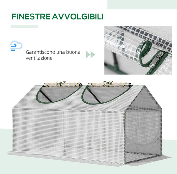 Outsunny Mini serra a casetta con 2 Finestre Avvolgibili, Copertura in PE Anti-Raggi UV per Orto e Giardino, 120x60x60cm, Bianco | Aosom Italy