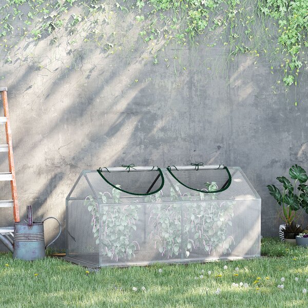 Outsunny Mini serra a casetta con 2 Finestre Avvolgibili, Copertura in PE Anti-Raggi UV per Orto e Giardino, 120x60x60cm, Bianco | Aosom Italy