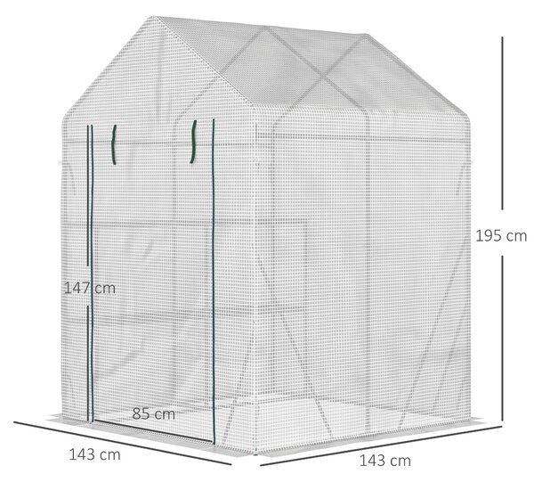 Outsunny Serra da Giardino con 2 Scaffali e Porta Avvolgibile per Esterni, 143x143x195cm, Bianco | Aosom Italy