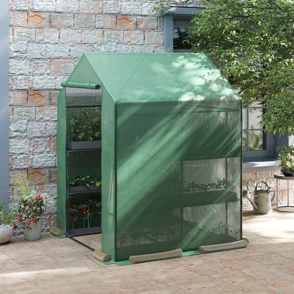 Outsunny Serra da Giardino con Scaffali, Copertura in PE e Porta Avvolgibile, Struttura in acciaio, Copertura in PE 143x138x190cm, Verde|Aosom Italy