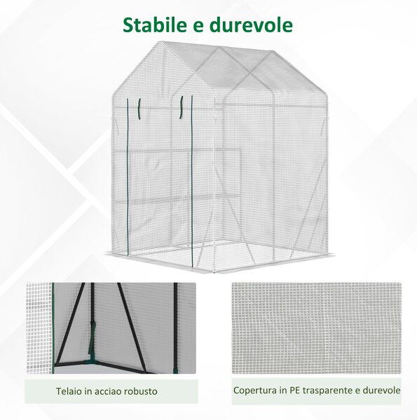Outsunny Serra da Giardino con 2 Scaffali e Porta Avvolgibile per Esterni, 143x143x195cm, Bianco | Aosom Italy