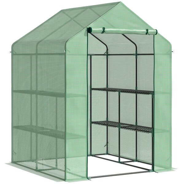 Outsunny Serra da Giardino con Scaffali, Copertura in PE e Porta Avvolgibile, Struttura in acciaio, Copertura in PE 143x138x190cm, Verde|Aosom Italy