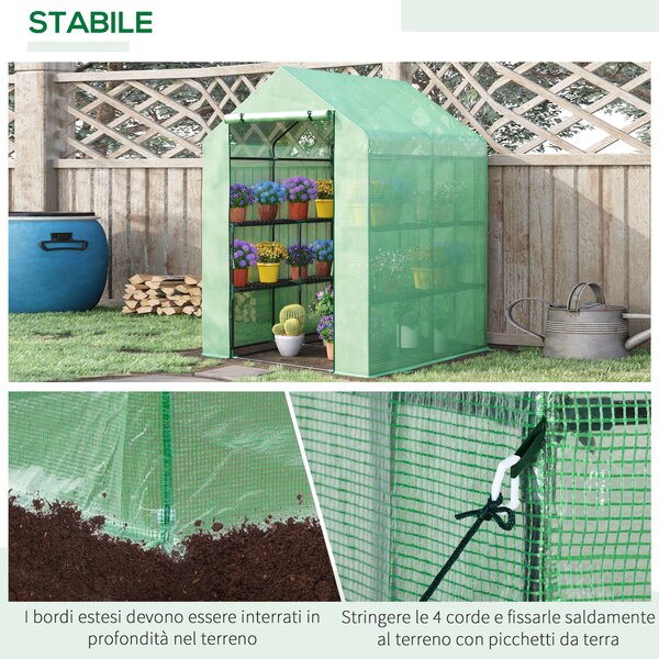Outsunny Serra da Giardino con Scaffali, Copertura in PE e Porta Avvolgibile, Struttura in acciaio, Copertura in PE 143x138x190cm, Verde|Aosom Italy