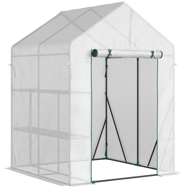 Outsunny Serra da Giardino con 2 Scaffali e Porta Avvolgibile per Esterni, 143x143x195cm, Bianco | Aosom Italy