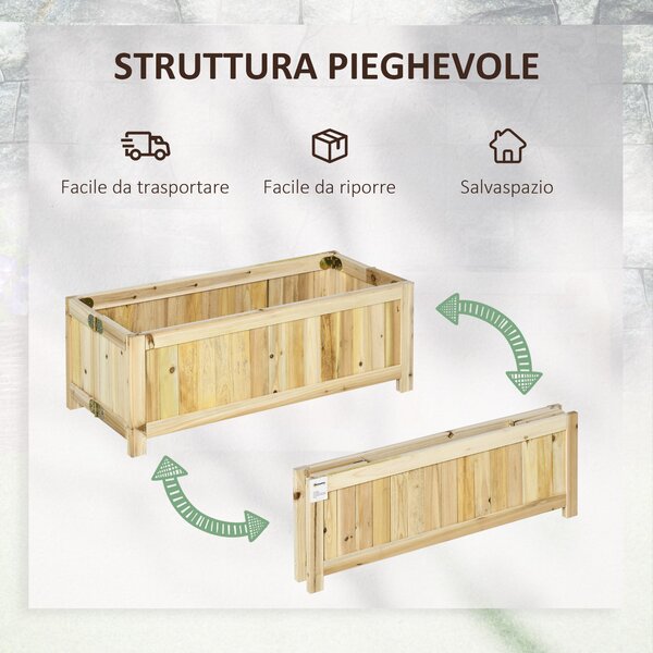 Outsunny Fioriera in Legno Pieghevole da Esterno, Orto Rialzato da Balcone, Orto in Cassetta Richiudibile con Base Drenante, 70x30x25cm|Aosom