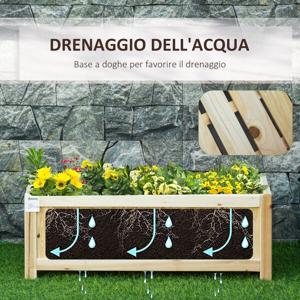 Outsunny Fioriera in Legno Pieghevole da Esterno, Orto Rialzato da Balcone, Orto in Cassetta Richiudibile con Base Drenante, 70x30x25cm|Aosom