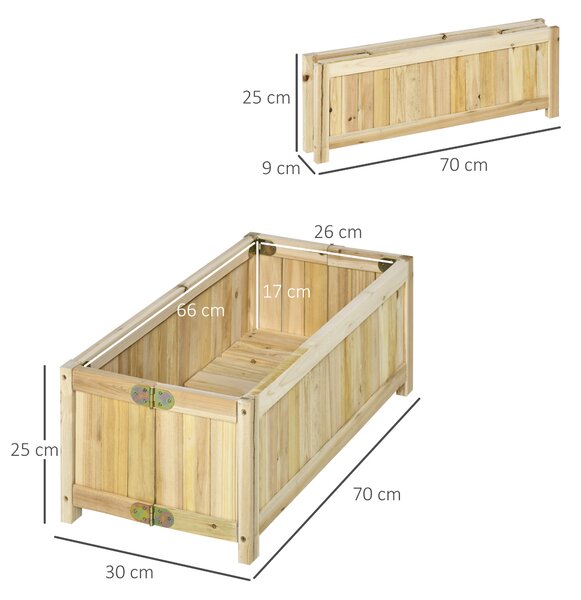 Outsunny Fioriera in Legno Pieghevole da Esterno, Orto Rialzato da Balcone, Orto in Cassetta Richiudibile con Base Drenante, 70x30x25cm|Aosom