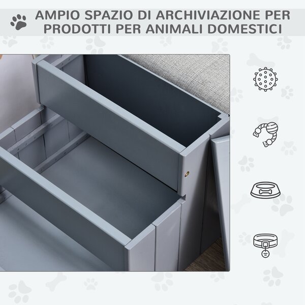 PawHut Scale 3 Gradini con Tappetino Antiscivolo e Spazio Interno Per animali domestici anziani, 40.5x44.5x38cm, Grigio | Aosom Italy