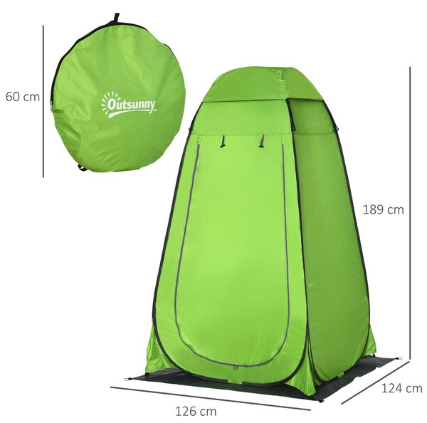 Outsunny Tenda Doccia da Campeggio per Esterni con Porta a Cerniera, Borsa, Portaoggetti e Gancio, 126x124x189cm, Verde|Aosom