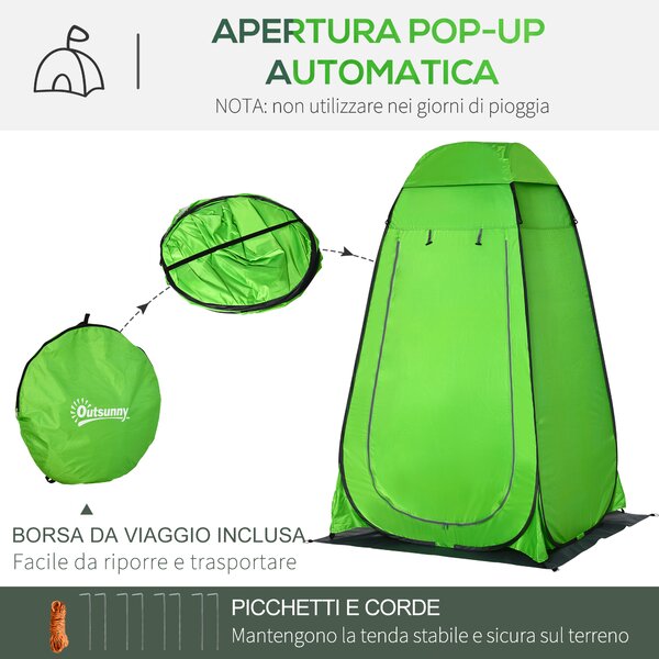 Outsunny Tenda Doccia da Campeggio per Esterni con Porta a Cerniera, Borsa, Portaoggetti e Gancio, 126x124x189cm, Verde|Aosom
