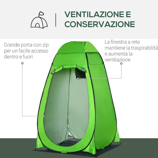 Outsunny Tenda Doccia da Campeggio per Esterni con Porta a Cerniera, Borsa, Portaoggetti e Gancio, 126x124x189cm, Verde|Aosom