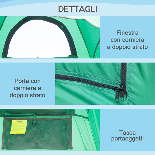 Outsunny Tenda Doccia Campeggio Spiaggia ed Esterni con Ingresso a Cerniera, Borsa per Trasporto e Tasca Portaoggetti, 122x122x213cm, Verde|Aosom