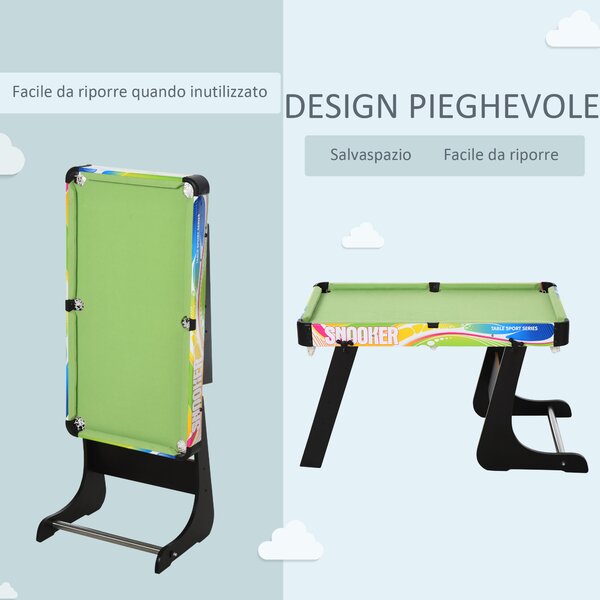 HOMCOM Tavolo Multigioco Pieghevole 4 in 1 con Calcio Balilla, Hockey da Tavolo, Ping Pong e Biliardo, 86,5x43,5x64cm