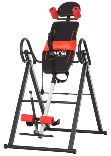 HOMCOM Panca a Inversione con Angolo e Altezza Regolabile e Poggiatesta, in Acciaio e Plastica, 79x114x153 cm, Rosso e Nero
