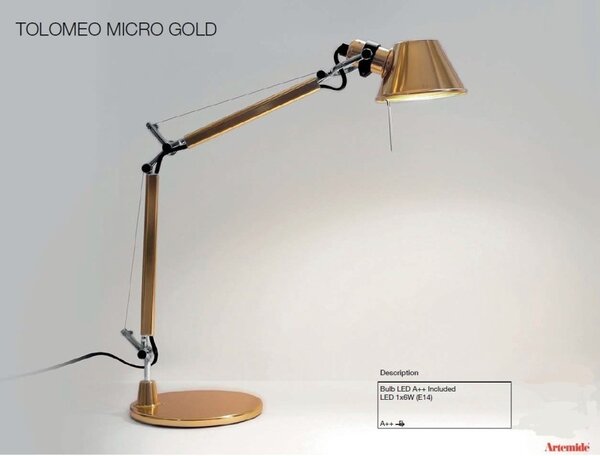 Artemide Tolomeo micro tavolo gold completa di base