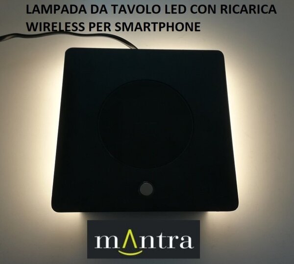 Mantra zanzibar nero lampada da tavolo led con ricarica wireless per smartphone