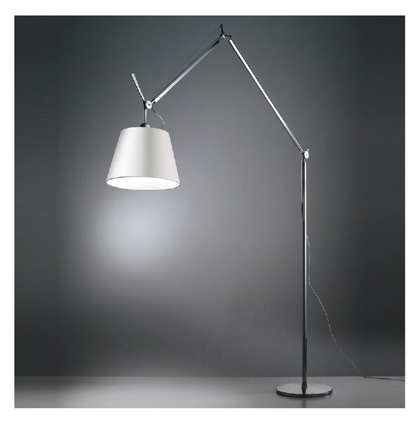 Artemide Tolomeo Mega terra alogena, con asta e base, colore alluminio, diffusore in pergamena da 42 cm, con dimmer
