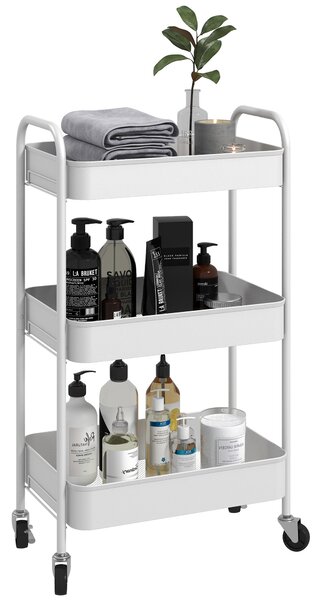 HOMCOM Carrello da Cucina a 3 Livelli con Maniglie e 4 Rotelle, in Acciaio, 45x30.6x79 cm, Bianco|Aosom