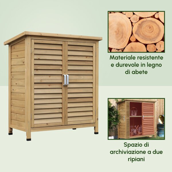 Outsunny Casetta da Giardino con Tetto in Bitume Impermeabile, Armadio Porta Attrezzi da Esterno in Legno, 87x46.5x96.5 cm, Color legno | Aosom Italy