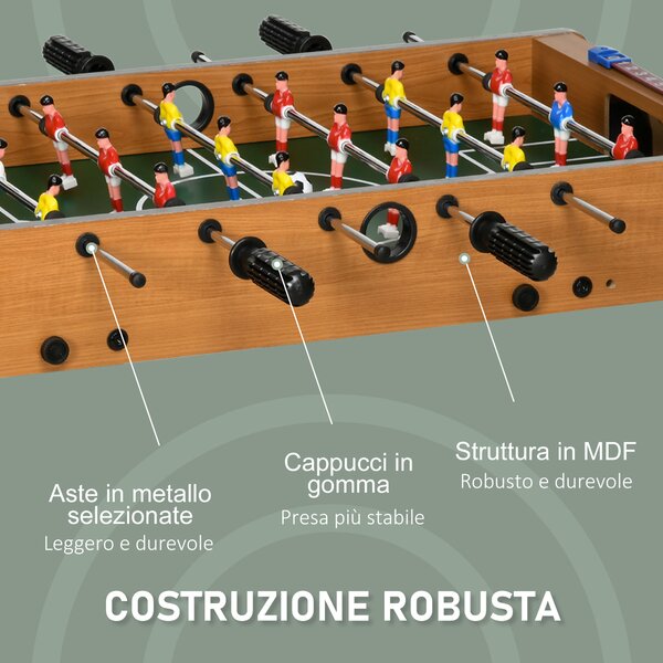 HOMCOM Calcio Balilla Compatto in Legno, Biliardino Salvaspazio con 6 Aste, 18 Giocatori e Segnapunti, 69x37x70cm|Aosom