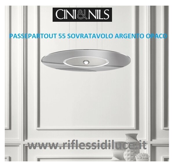 Cini & Nils passepartout 55 sospensione led dimmerabile argento opaco